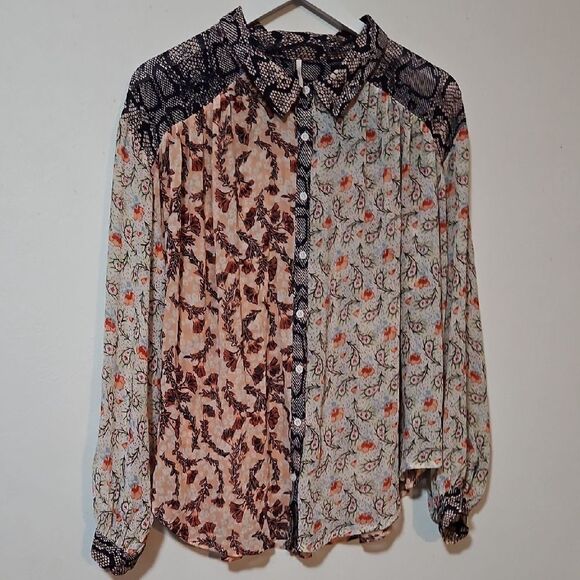 Free People Tops - Free People Orange Long Sleeve Button Down Shirt
